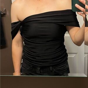 Off-Shoulder Black Swim Top - Small